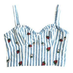 Anthropologie Maeve Strawberry Striped Cropped Cami 14